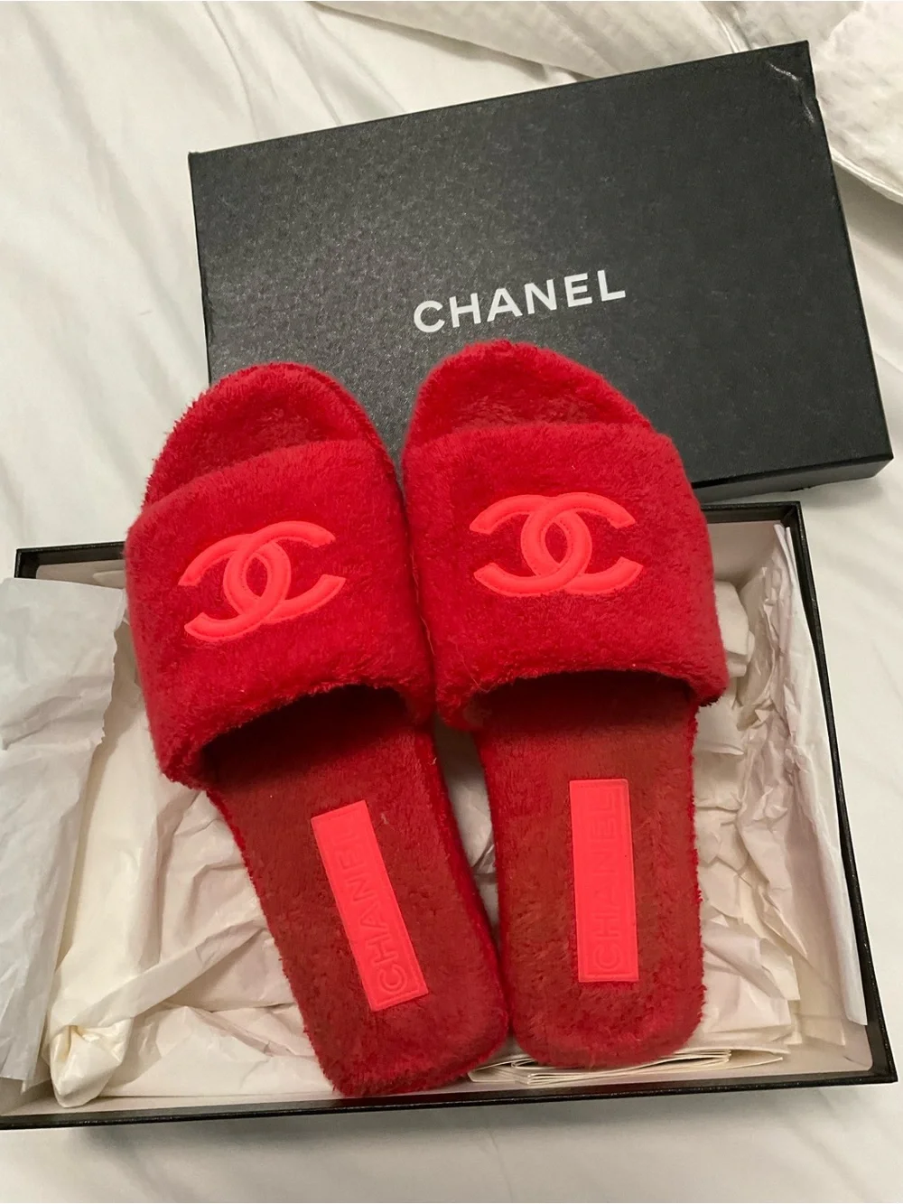 CHANEL red fuzzy
